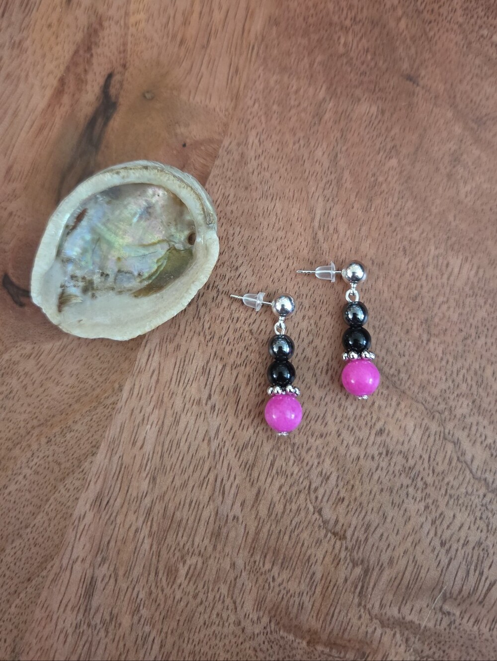 Pink Black Hematite Beaded Drop Earrings Western Bohemian Fairy Rodeo Handmade
